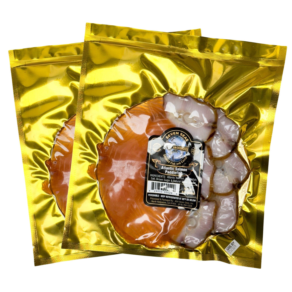 World Food - Seven Seas - Atlantic Salmon • Paddlefish - cold smoked fish sliced, pack of 2
